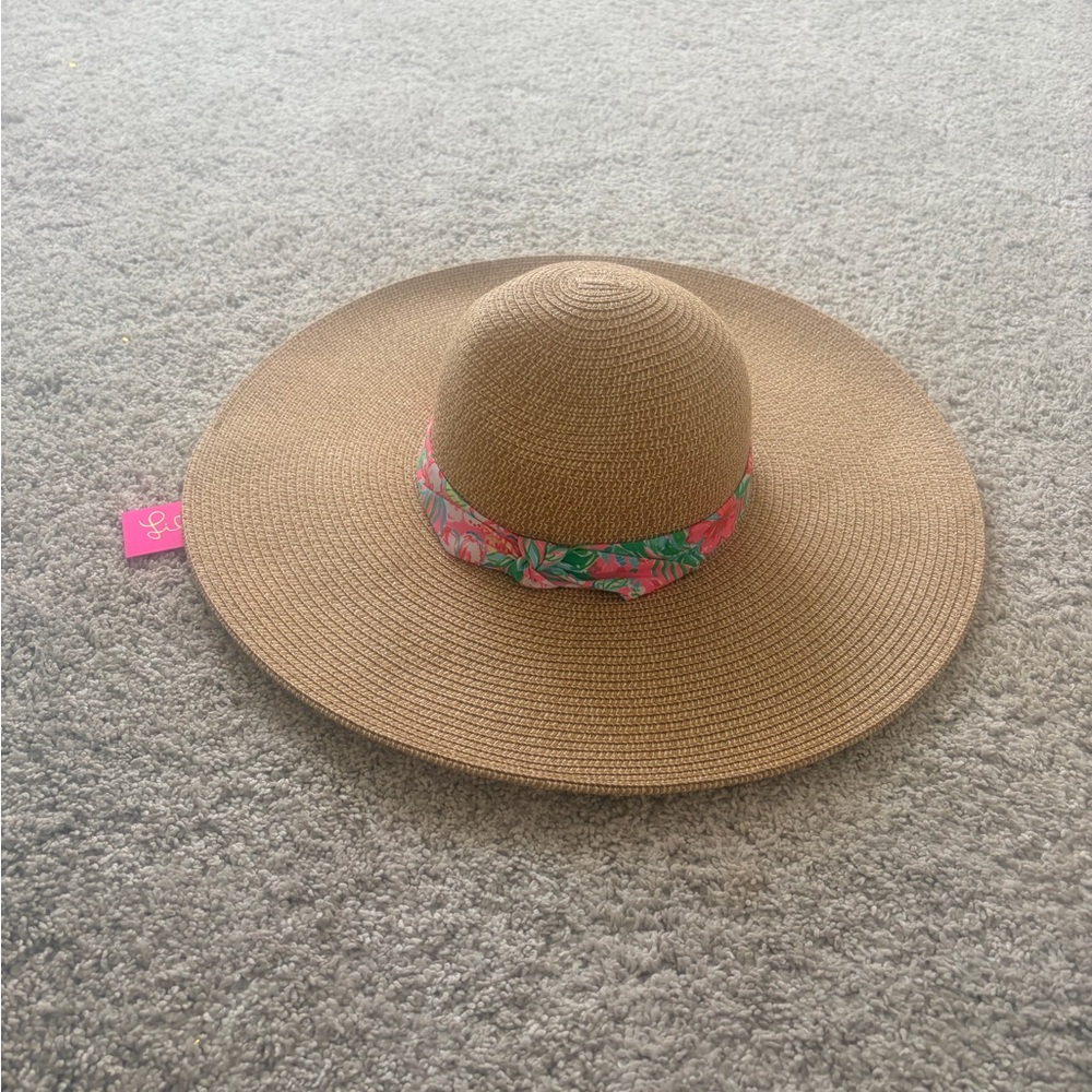 Lilly Pulitzer Tan Hat with Pink Floral Band